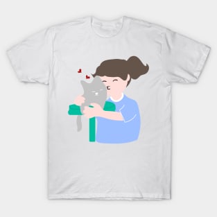 Girl hugs and kisses a cat T-Shirt